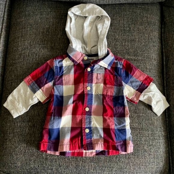 Baby Plaid Hooded Shirt 12M - Picture 1 of 4